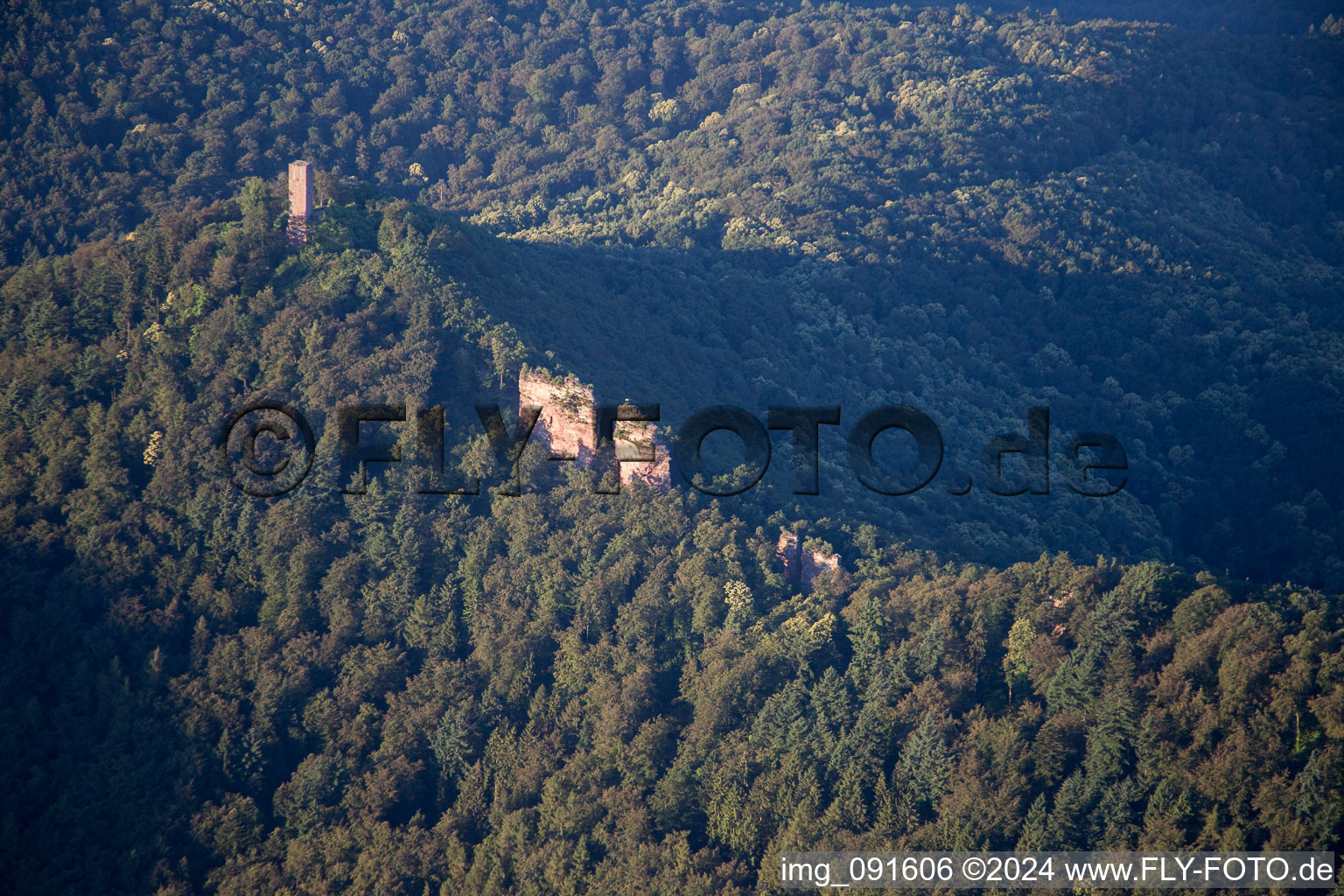 Trifels Castle in Annweiler am Trifels in the state Rhineland-Palatinate, Germany out of the air