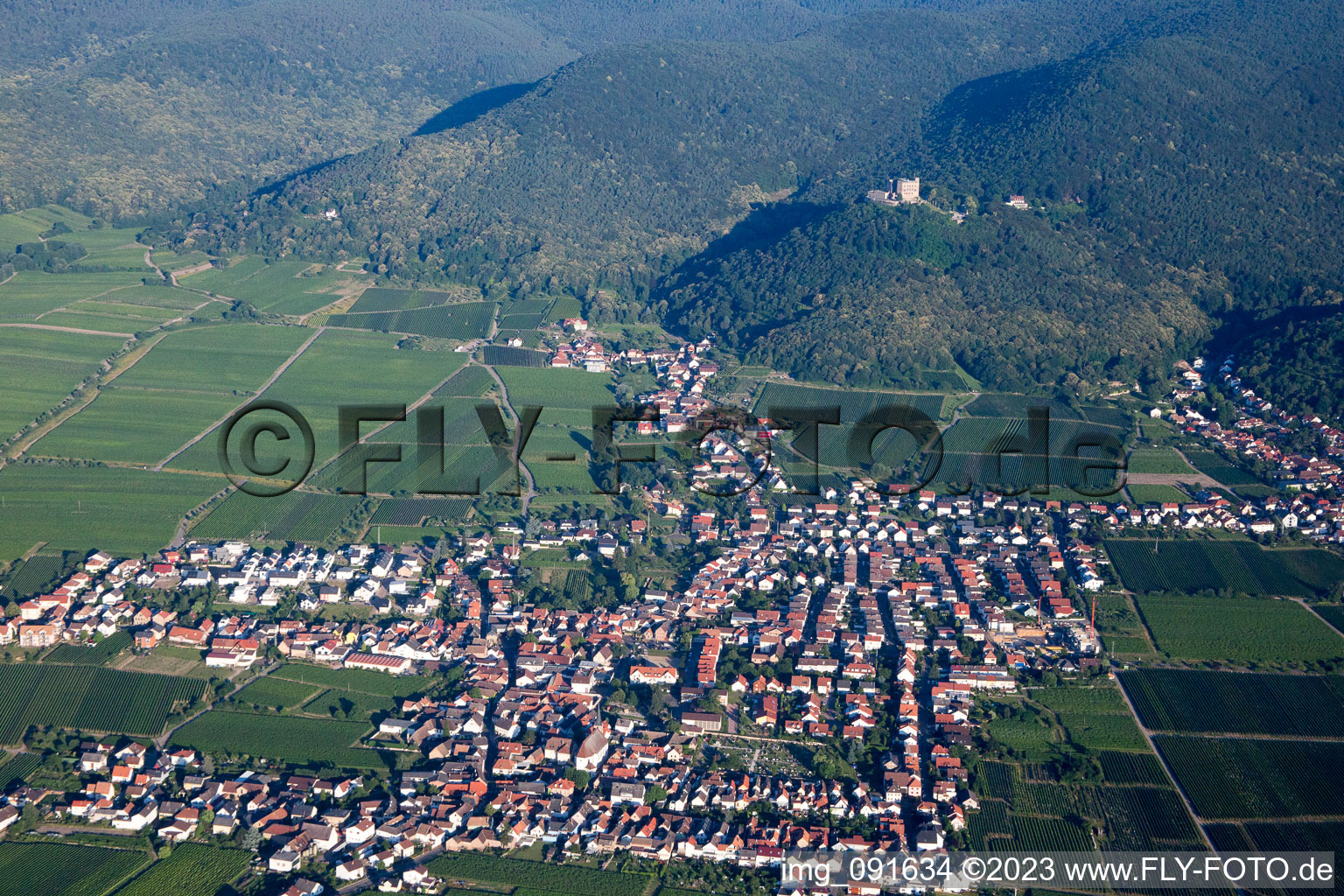 Oblique view of District Diedesfeld in Neustadt an der Weinstraße in the state Rhineland-Palatinate, Germany