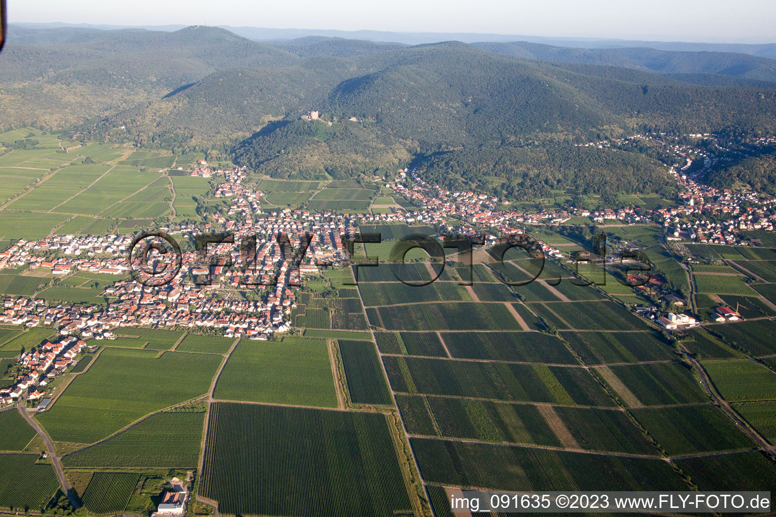 District Diedesfeld in Neustadt an der Weinstraße in the state Rhineland-Palatinate, Germany from above