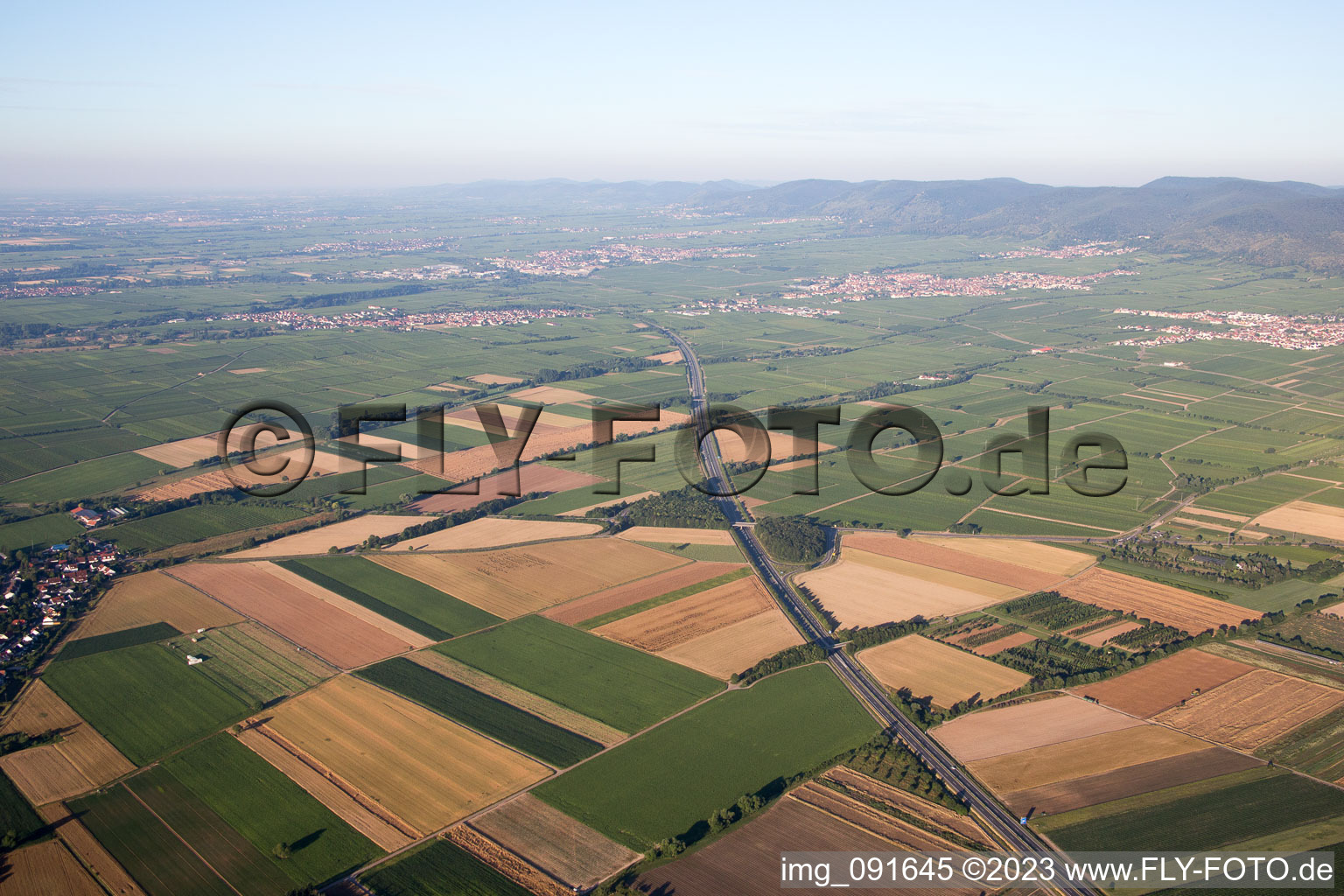 Aerial view of A65 in Neustadt an der Weinstraße in the state Rhineland-Palatinate, Germany