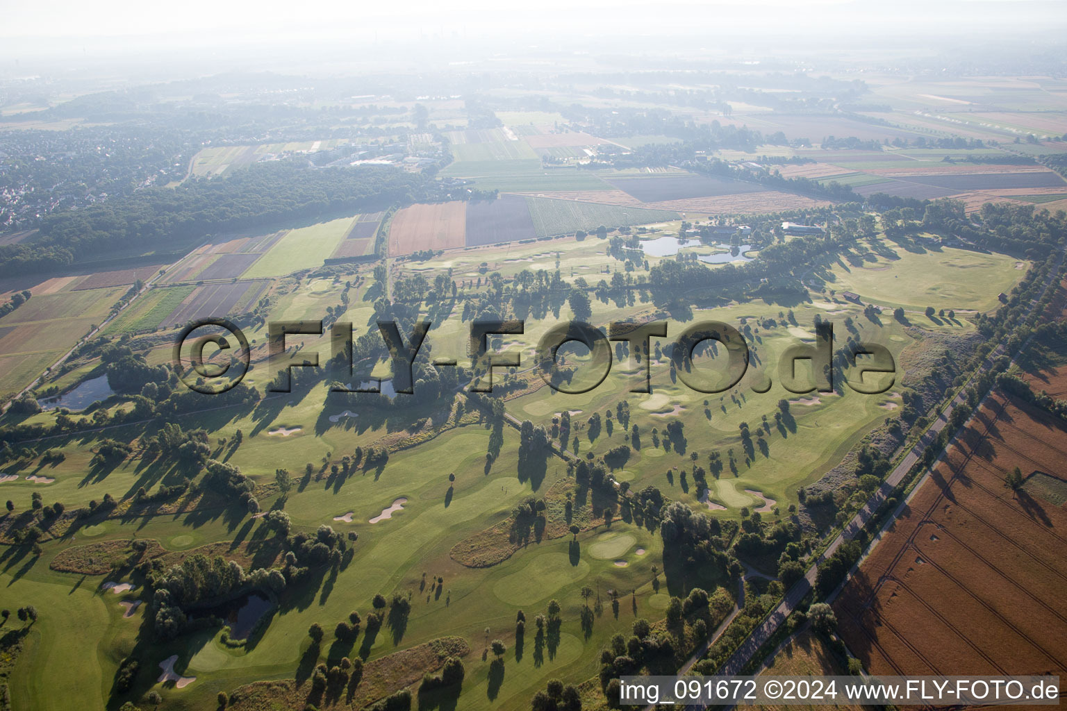 Aerial view of Grounds of the Golf course at Golfplatz Kurpfalz in Limburgerhof in the state Rhineland-Palatinate, Germany