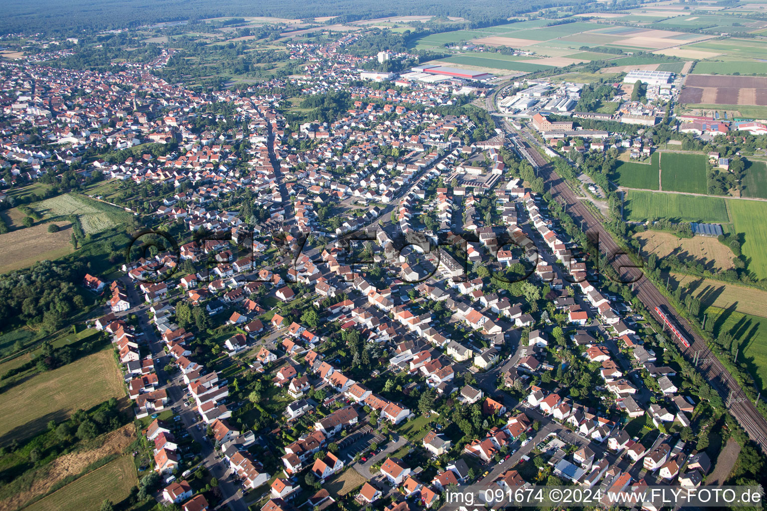 Schifferstadt in the state Rhineland-Palatinate, Germany seen from above