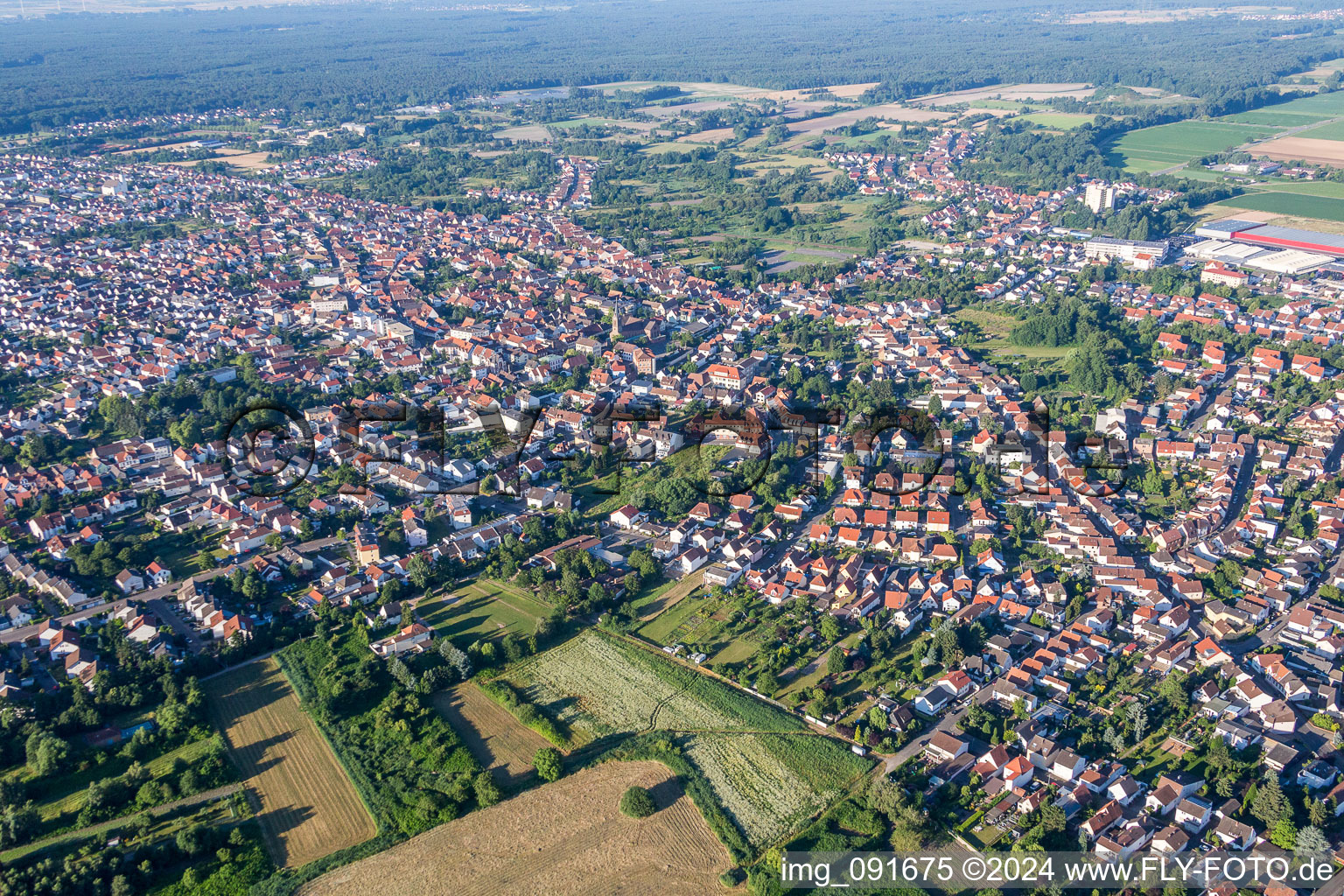 City area with outside districts and inner city area in Schifferstadt in the state Rhineland-Palatinate, Germany