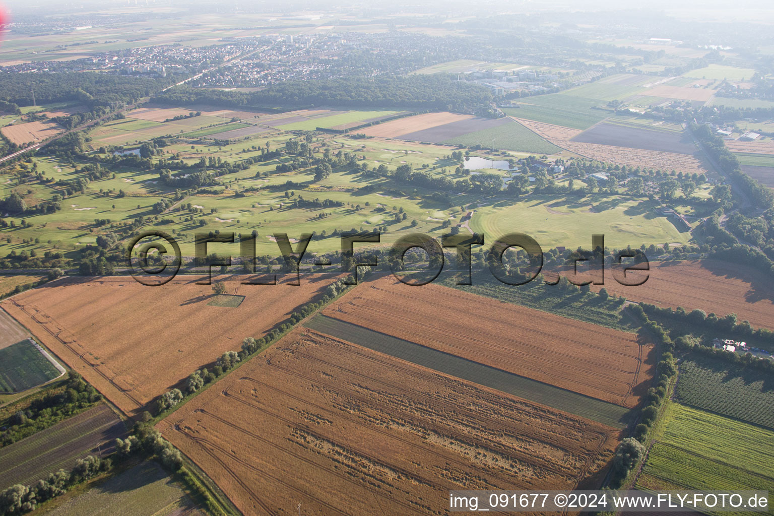 Aerial photograpy of Grounds of the Golf course at Golfplatz Kurpfalz in Limburgerhof in the state Rhineland-Palatinate, Germany