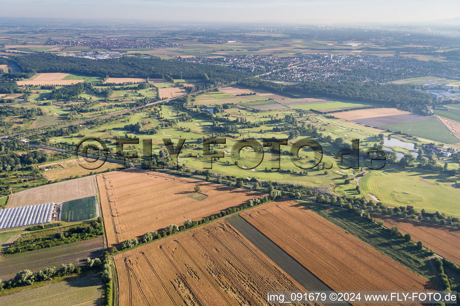 Aerial photograpy of Grounds of the Golf course at Golfplatz Kurpfalz in Limburgerhof in the state Rhineland-Palatinate, Germany