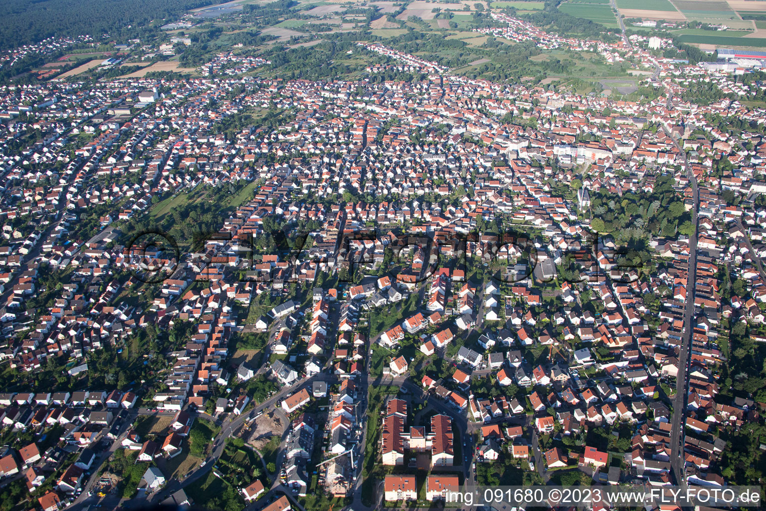 Schifferstadt in the state Rhineland-Palatinate, Germany from the plane