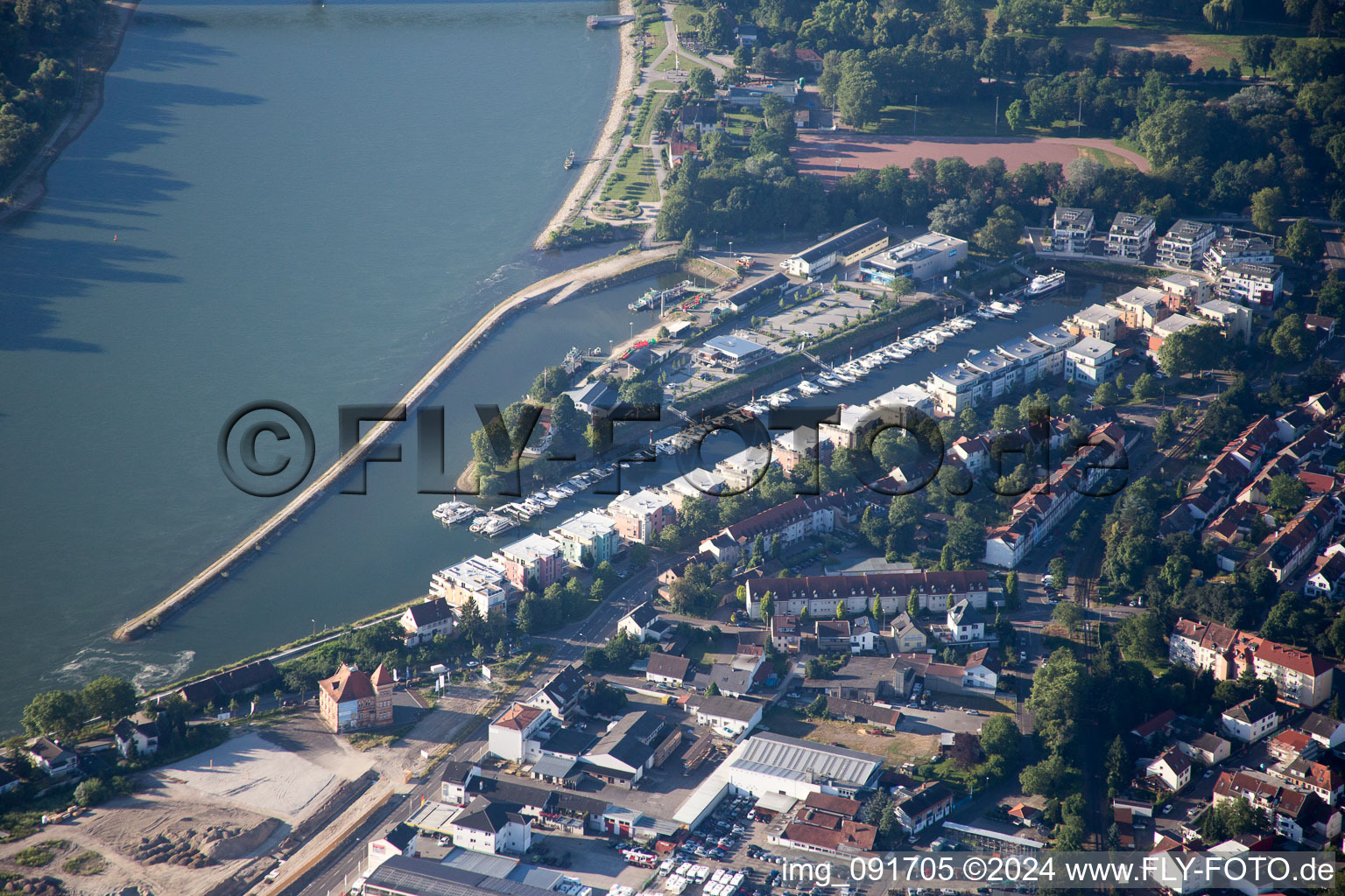 Harbor in Speyer in the state Rhineland-Palatinate, Germany seen from above