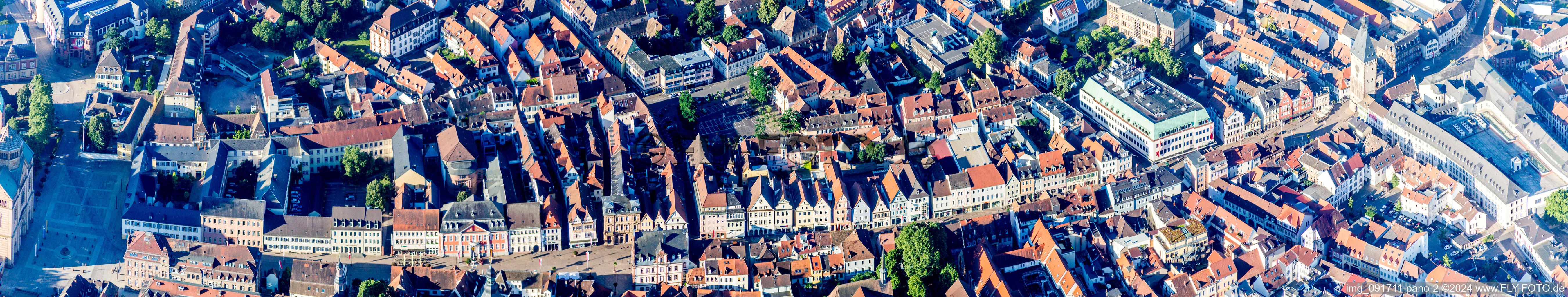 Panoramic perspective of famous promenade and shopping street Maximilianstreet from the dome til the Altpoertel in Speyer in the state Rhineland-Palatinate, Germany