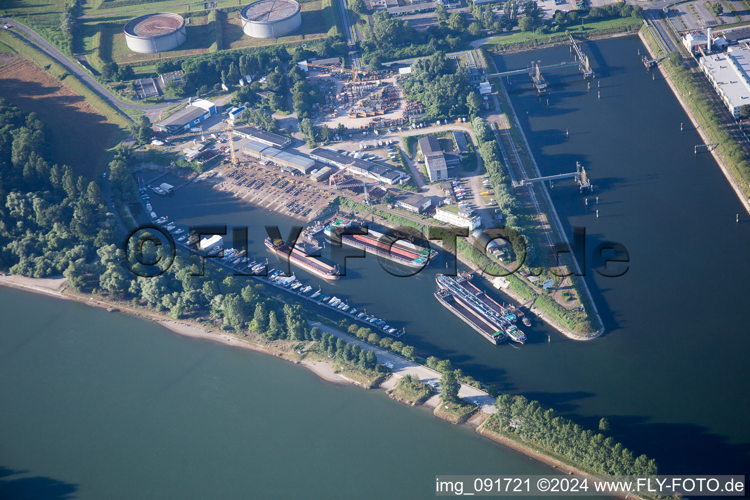 Harbor in Speyer in the state Rhineland-Palatinate, Germany from the plane