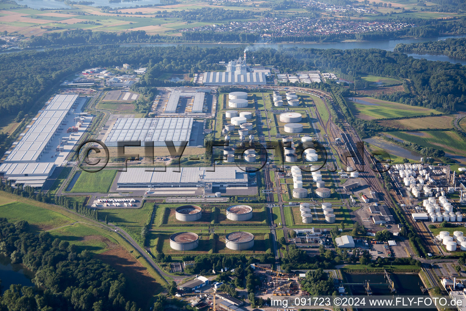 Aerial view of Industrial area south in Speyer in the state Rhineland-Palatinate, Germany