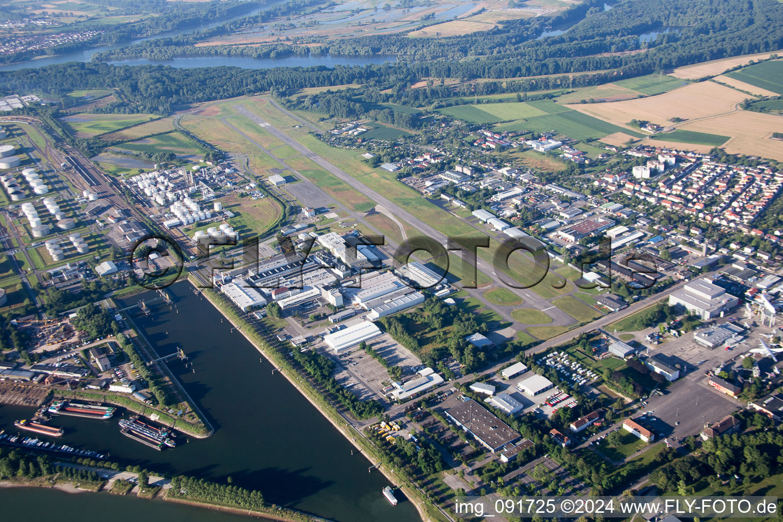 Oblique view of Airport in Speyer in the state Rhineland-Palatinate, Germany