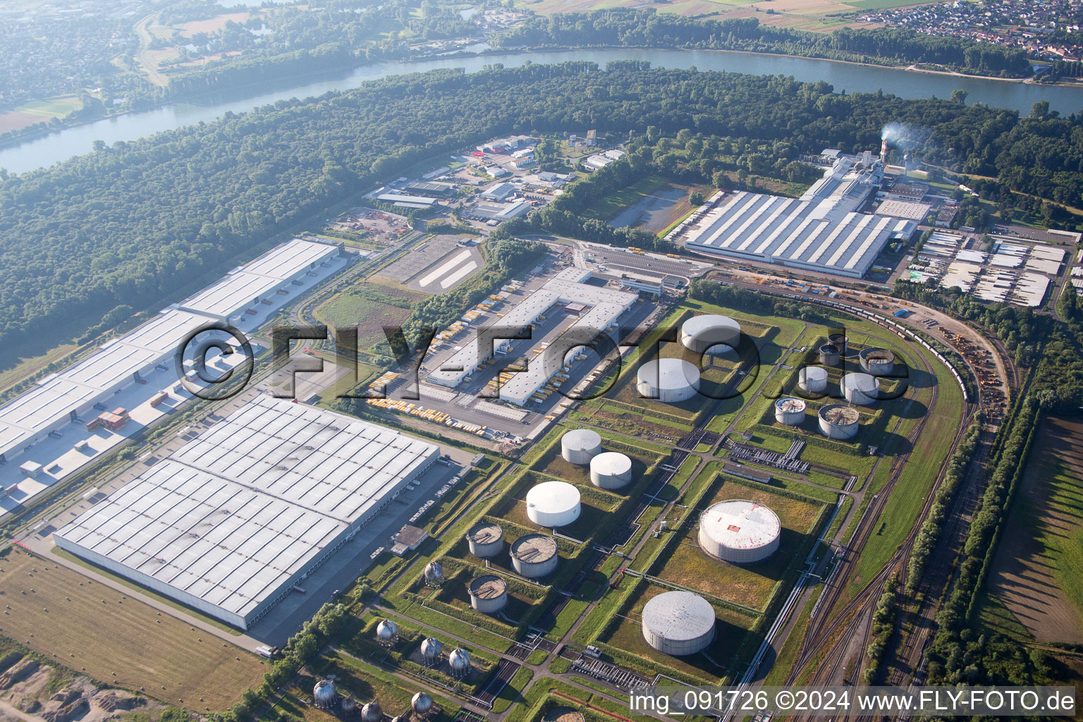 Aerial view of Industrial area at the airport, DHL logistics center in Speyer in the state Rhineland-Palatinate, Germany