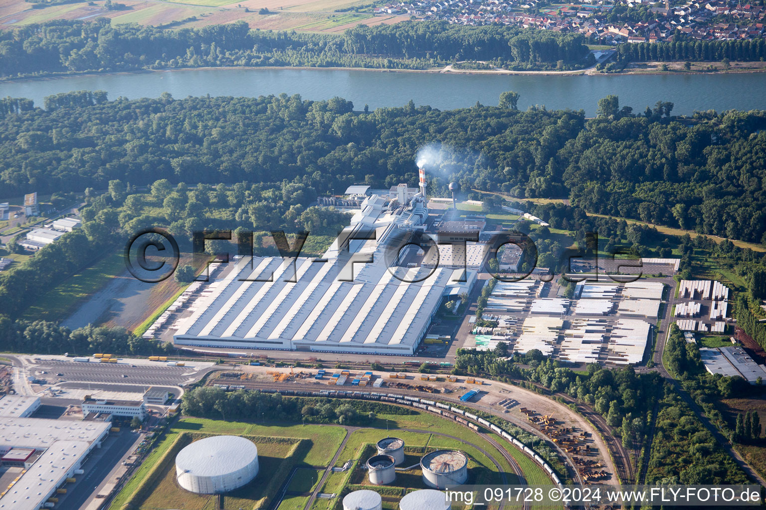 Bird's eye view of Industrial area at the airport in Speyer in the state Rhineland-Palatinate, Germany