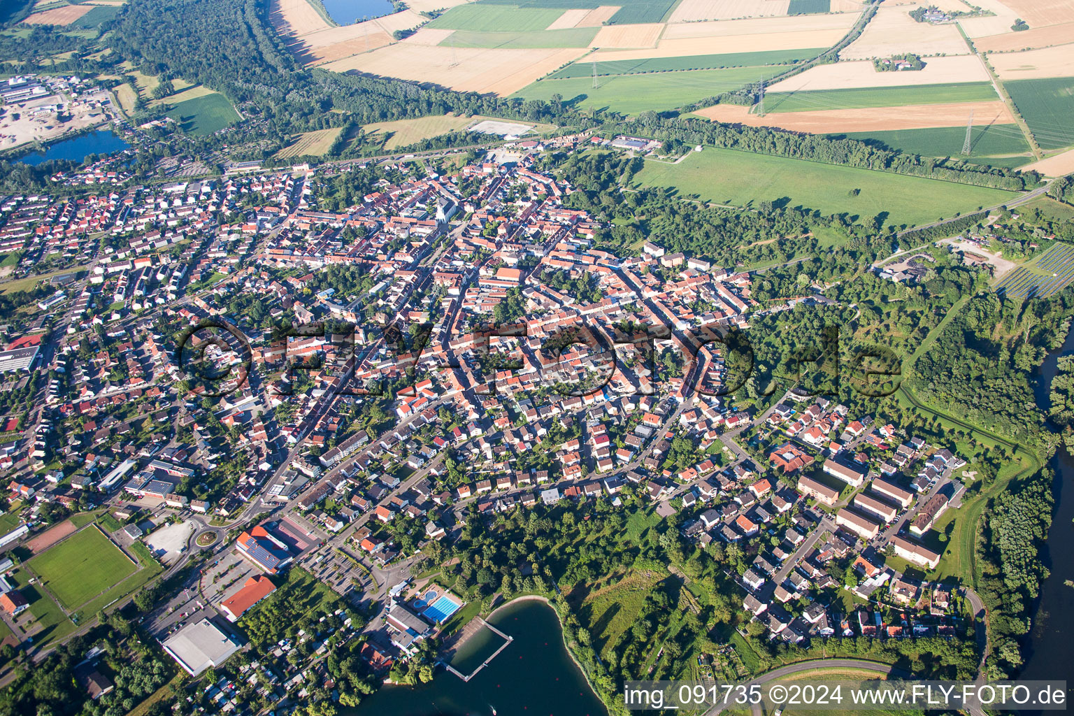 Town View of the streets and houses of the residential areas in Philippsburg in the state Baden-Wurttemberg, Germany