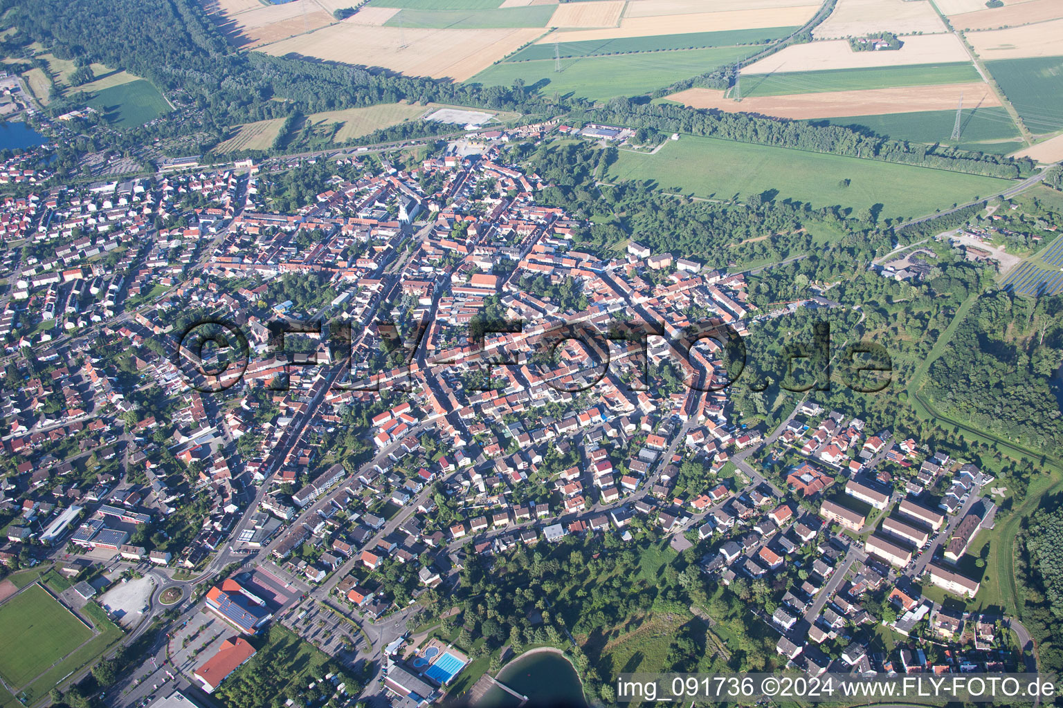 Philippsburg in the state Baden-Wuerttemberg, Germany seen from above