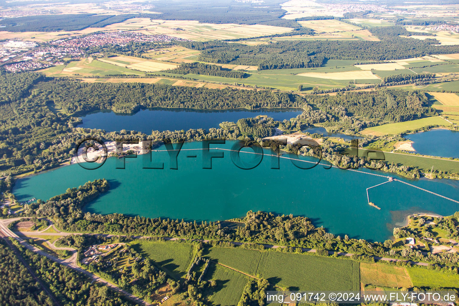 Forest areas on the shores of the Hardtsee Landgraben, Alter Baggersee and Badesee lakes Huttenheim in the district Huttenheim in Philippsburg in the state Baden-Wuerttemberg, Germany