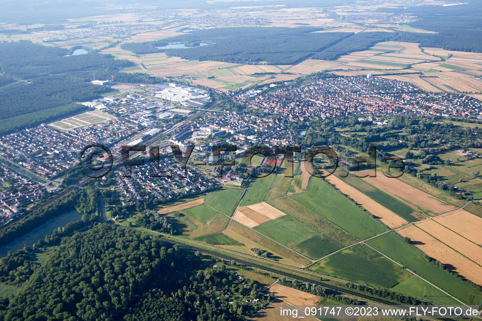 Drone recording of District Graben in Graben-Neudorf in the state Baden-Wuerttemberg, Germany