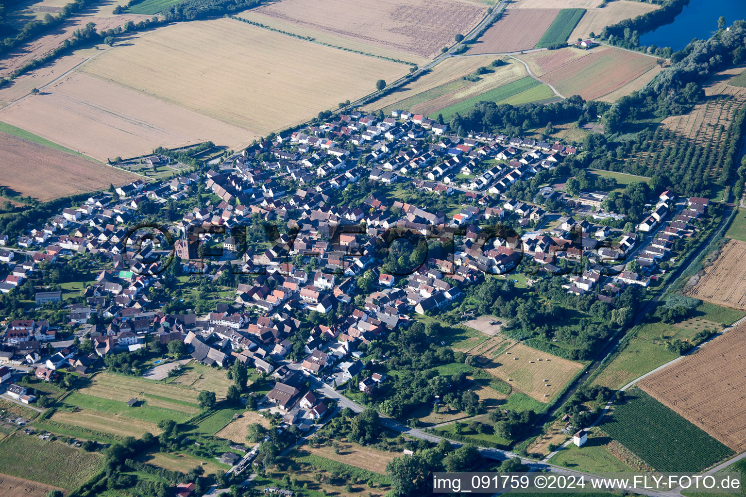 Aerial view of Staffort in the district Spöck in Stutensee in the state Baden-Wuerttemberg, Germany