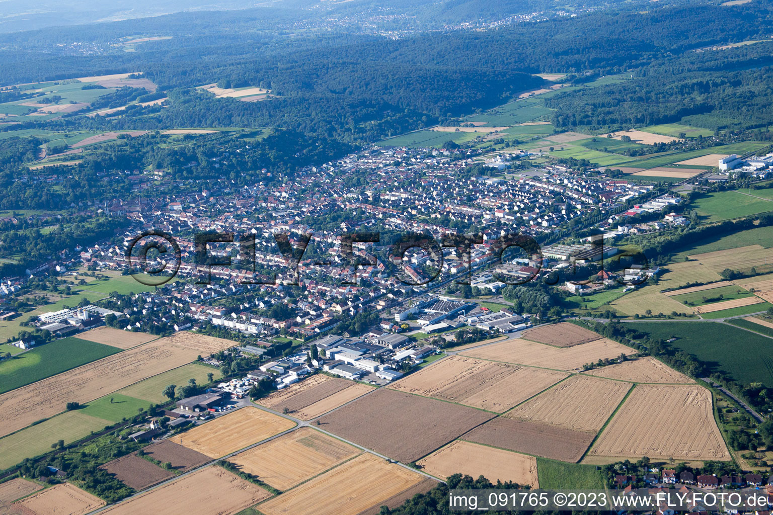 Weingarten in the state Baden-Wuerttemberg, Germany from the plane