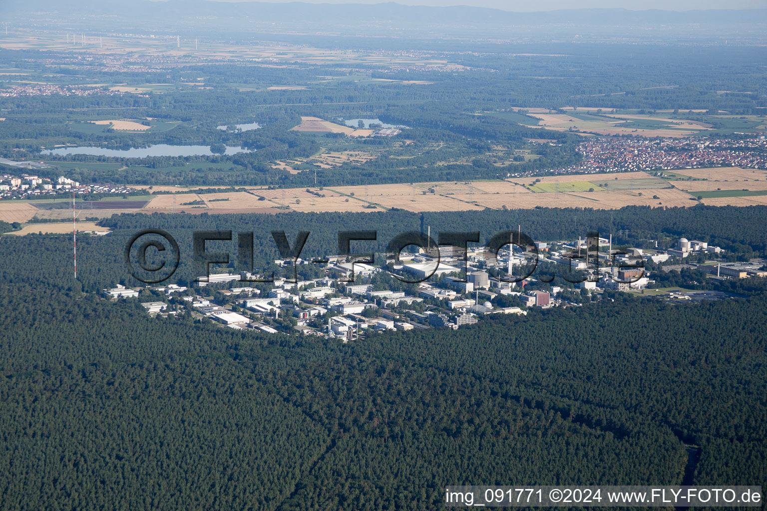 Aerial view of KIT North in the district Leopoldshafen in Eggenstein-Leopoldshafen in the state Baden-Wuerttemberg, Germany