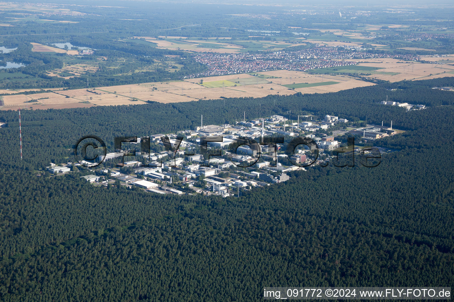 Aerial photograpy of KIT North in the district Leopoldshafen in Eggenstein-Leopoldshafen in the state Baden-Wuerttemberg, Germany