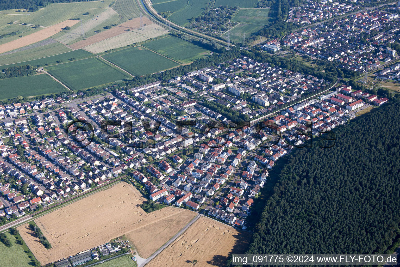 District Eggenstein in Eggenstein-Leopoldshafen in the state Baden-Wuerttemberg, Germany from above