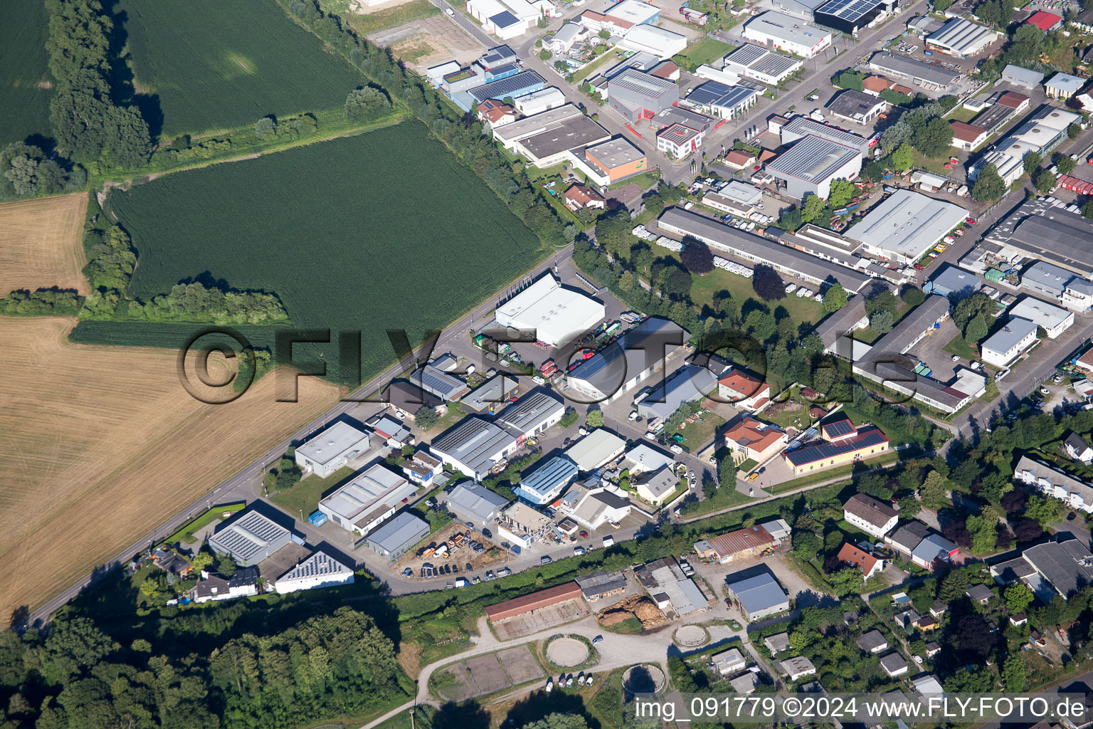 Bird's eye view of District Eggenstein in Eggenstein-Leopoldshafen in the state Baden-Wuerttemberg, Germany