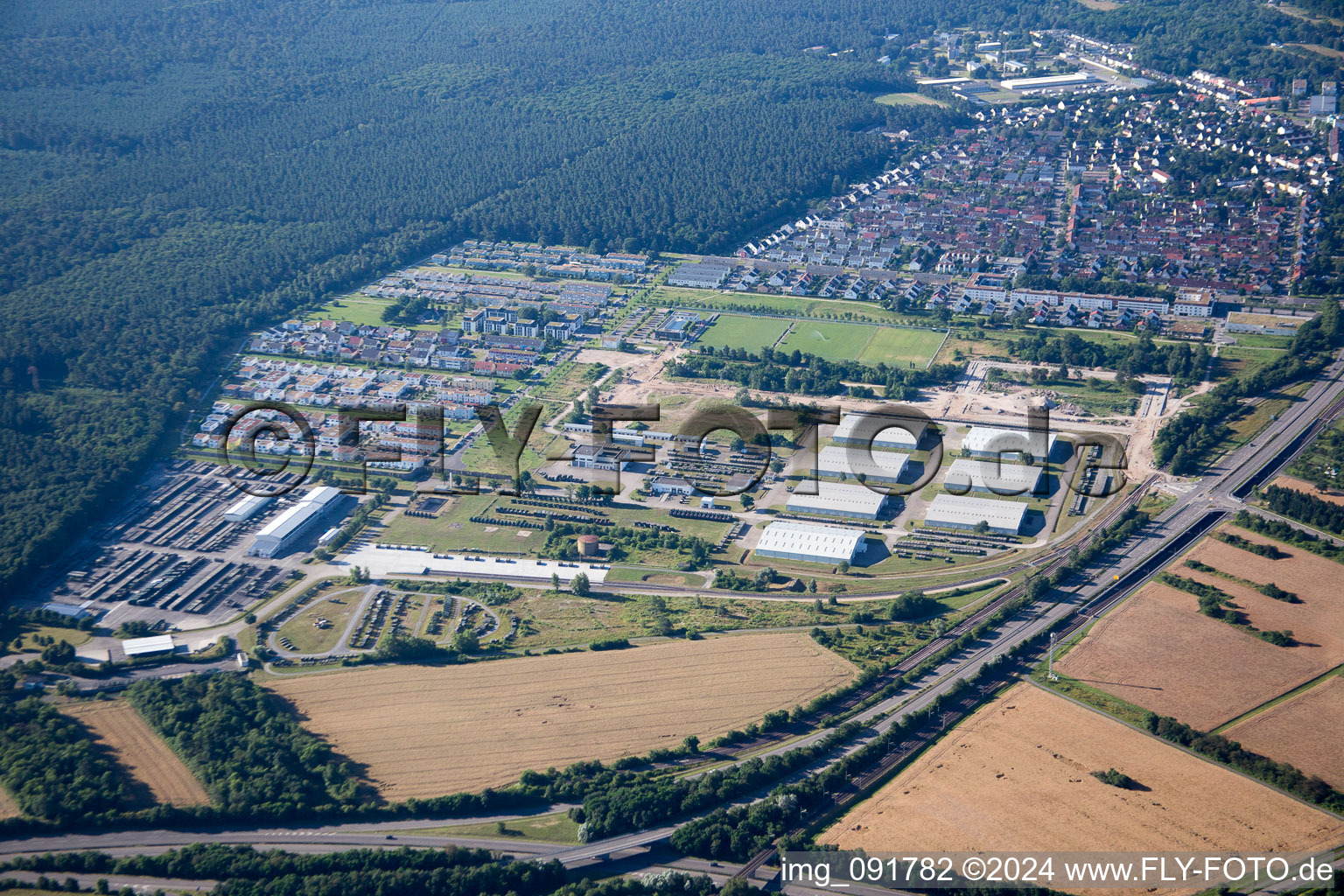 District Neureut in Karlsruhe in the state Baden-Wuerttemberg, Germany from a drone