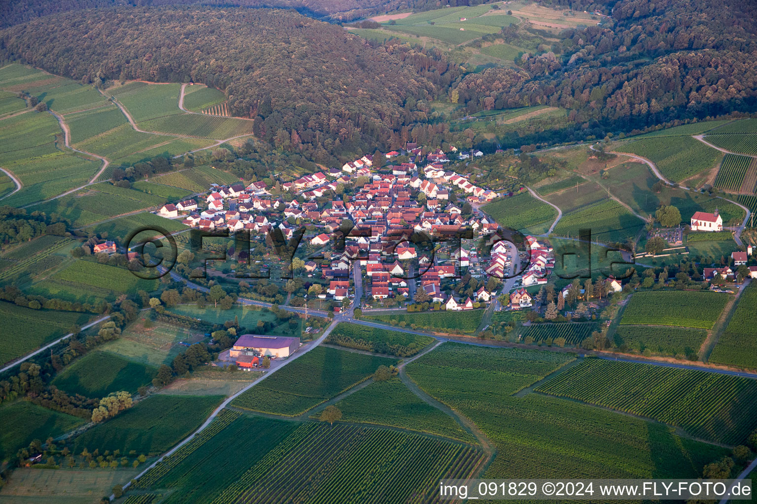 District Gleishorbach in Gleiszellen-Gleishorbach in the state Rhineland-Palatinate, Germany seen from above