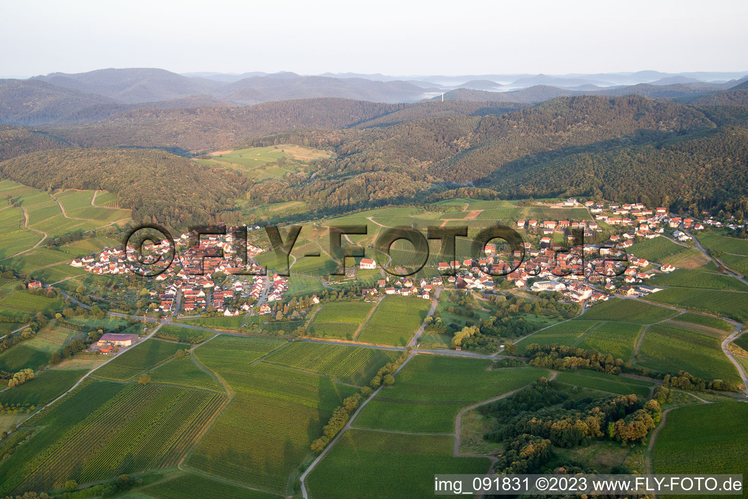 District Gleishorbach in Gleiszellen-Gleishorbach in the state Rhineland-Palatinate, Germany from the plane