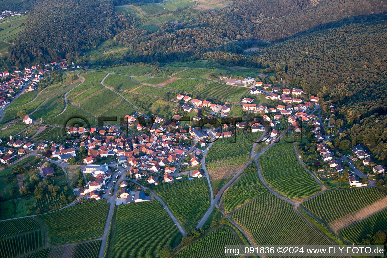 District Gleiszellen in Gleiszellen-Gleishorbach in the state Rhineland-Palatinate, Germany seen from above