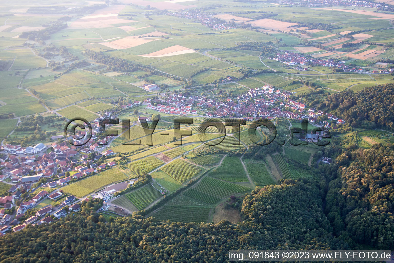 District Gleiszellen in Gleiszellen-Gleishorbach in the state Rhineland-Palatinate, Germany from the plane
