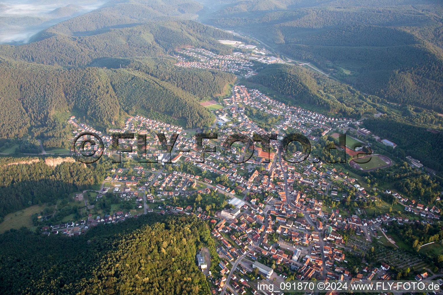 Bird's eye view of Hauenstein in the state Rhineland-Palatinate, Germany