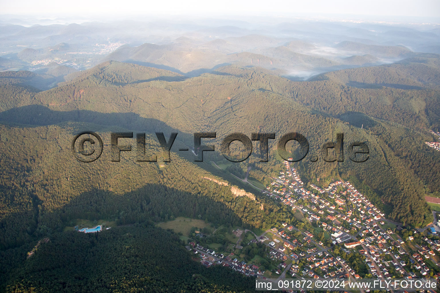 Drone recording of Hauenstein in the state Rhineland-Palatinate, Germany