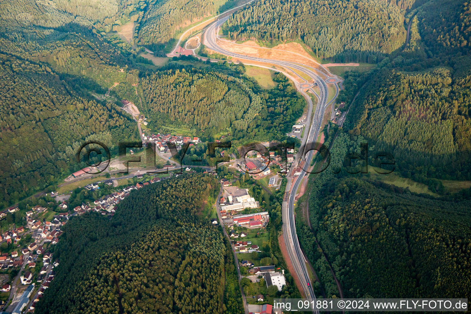 Aerial view of District Kaltenbach in Hinterweidenthal in the state Rhineland-Palatinate, Germany