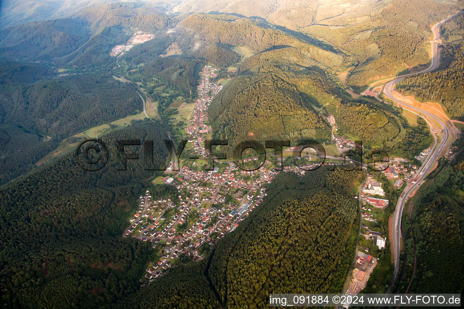 Oblique view of District Kaltenbach in Hinterweidenthal in the state Rhineland-Palatinate, Germany