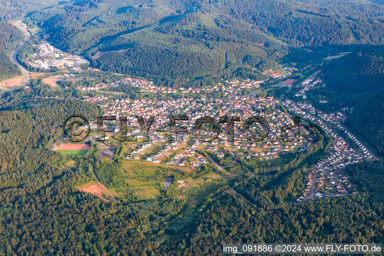 Aerial view of Village view in the district Münchweiler in Münchweiler an der Rodalb in the state Rhineland-Palatinate, Germany