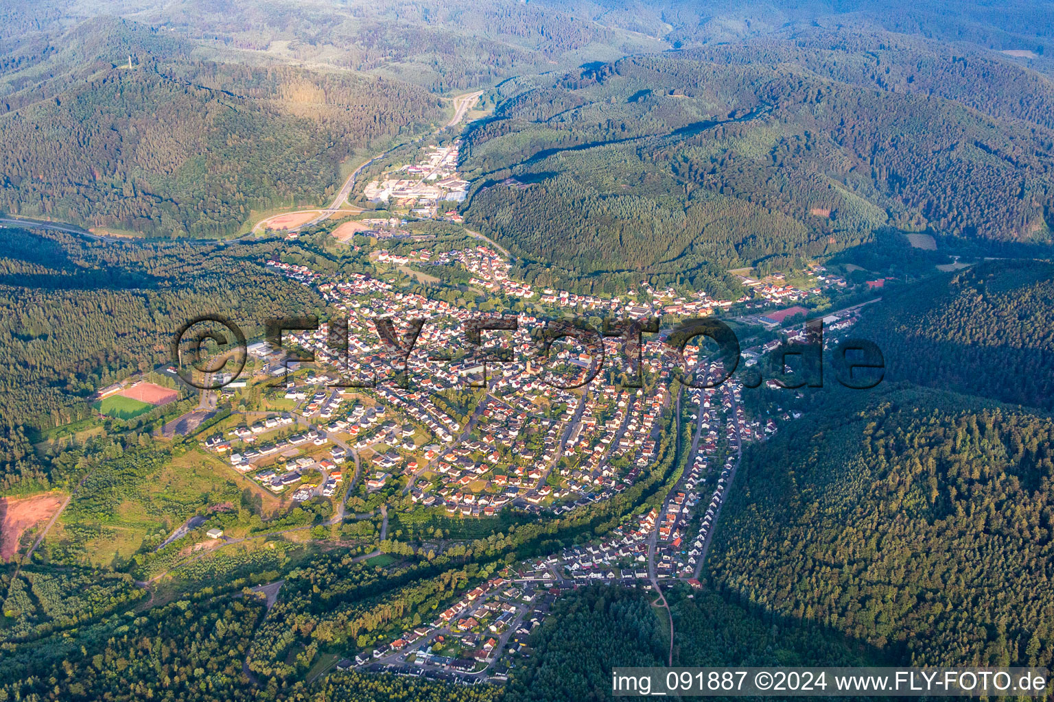 Aerial photograpy of Village view in the district Münchweiler in Münchweiler an der Rodalb in the state Rhineland-Palatinate, Germany