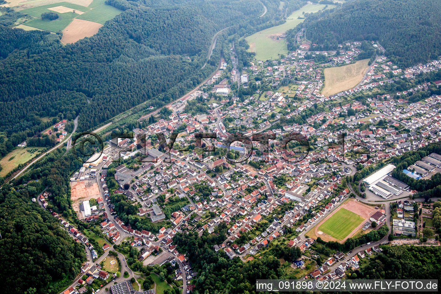 Town View of the streets and houses of the residential areas in Waldfischbach-Burgalben in the state Rhineland-Palatinate, Germany