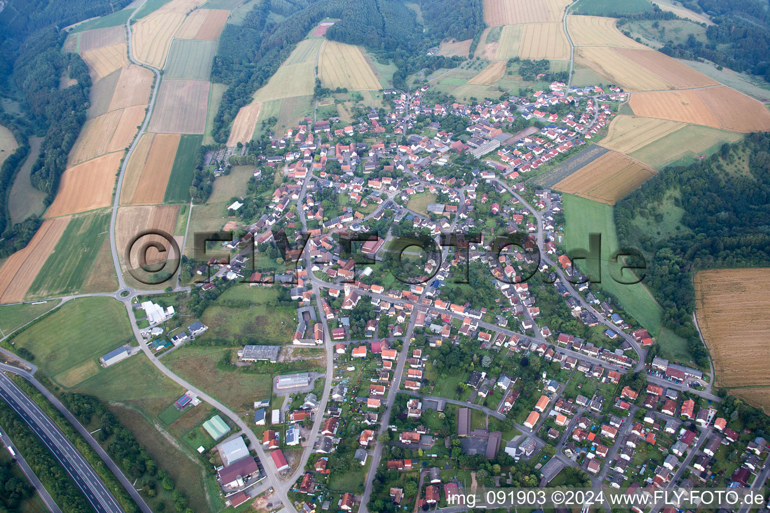 Oblique view of Waldfischbach-Burgalben in the state Rhineland-Palatinate, Germany