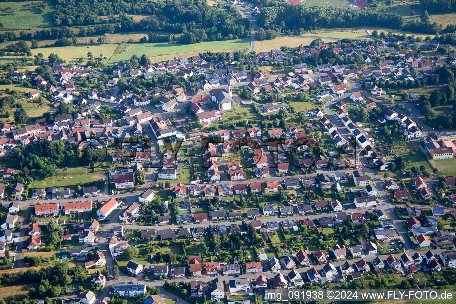 Town View of the streets and houses of the residential areas in Schoenenberg-Kuebelberg in the state Rhineland-Palatinate, Germany