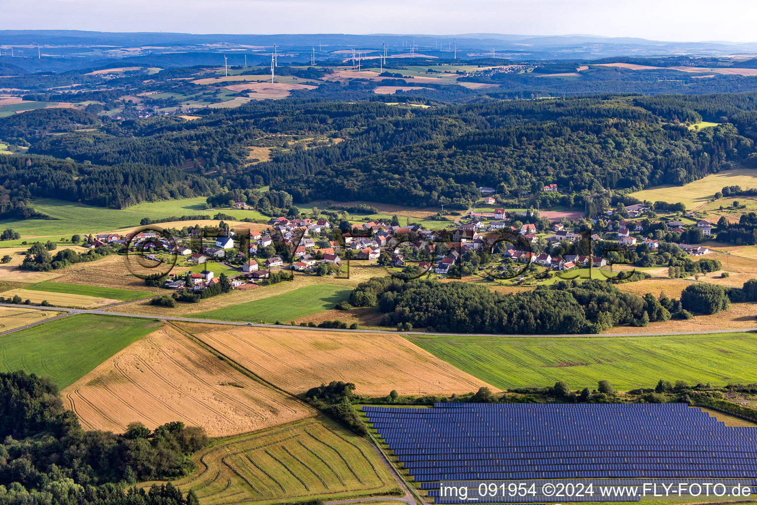 Behind solar field in the district Reitscheid in Freisen in the state Saarland, Germany