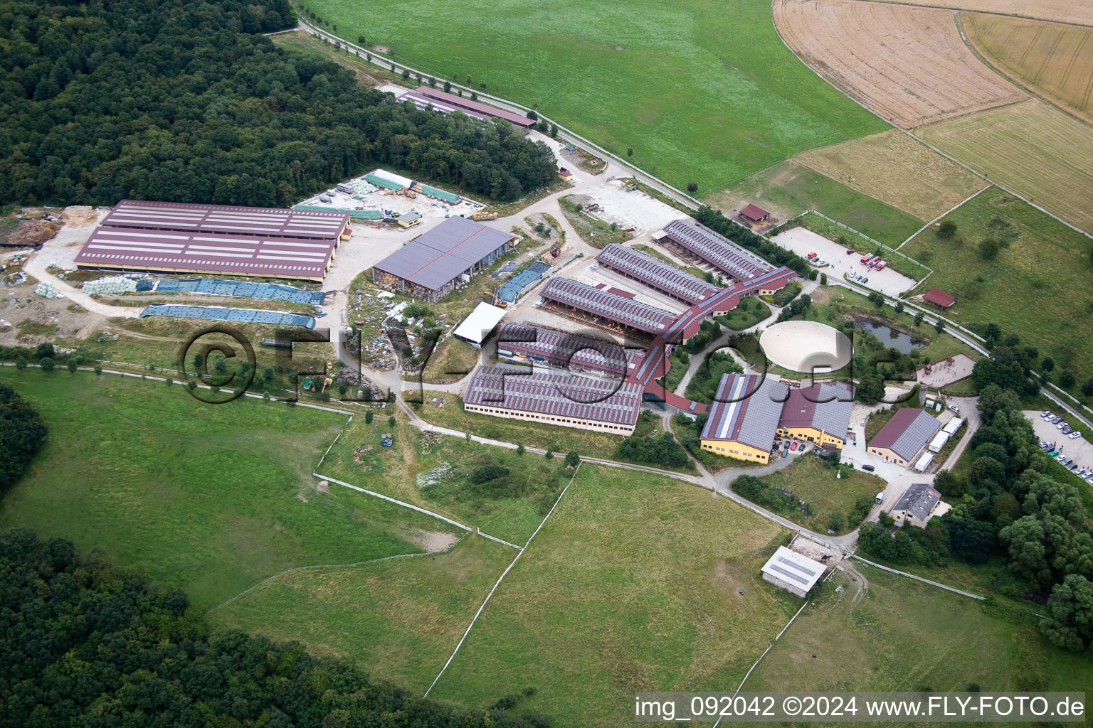 Aerial view of Building of stables Der Pferdestall - Saloon Hobstaetterhof in Einoellen in the state Rhineland-Palatinate