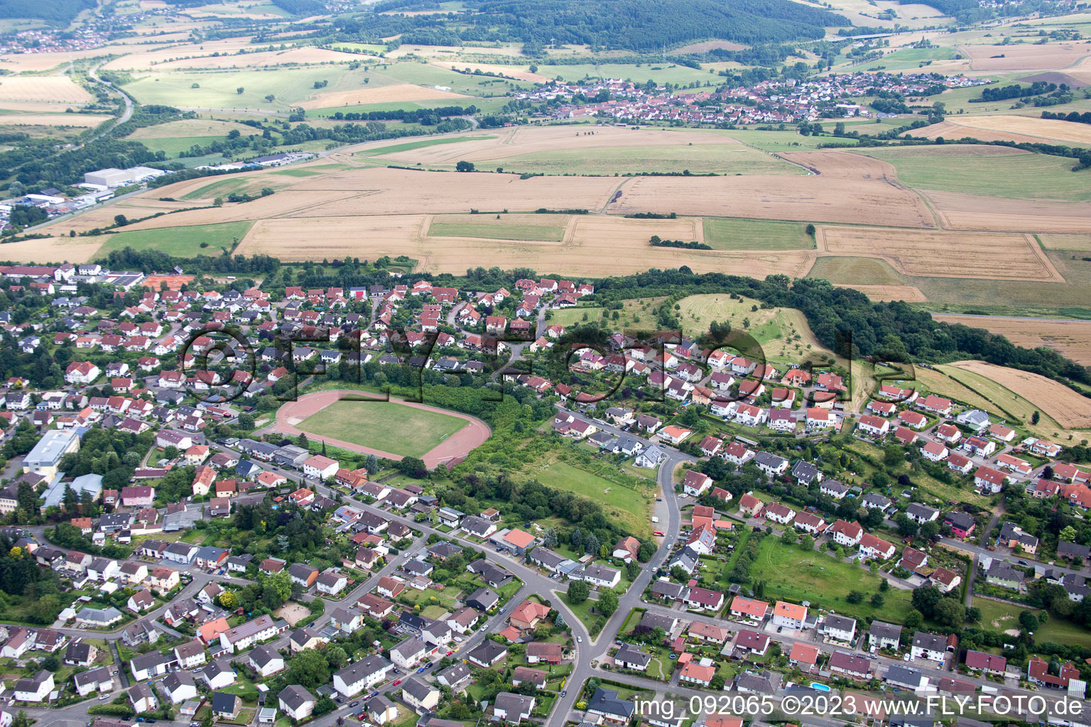 Aerial view of Winnweiler in the state Rhineland-Palatinate, Germany