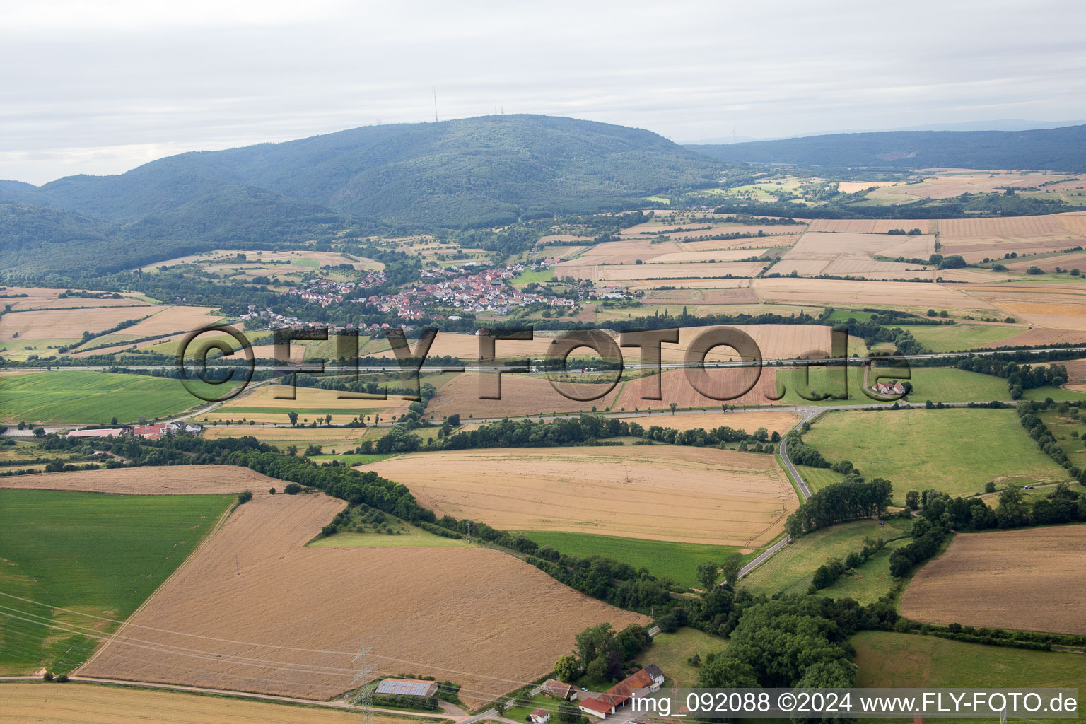 Oblique view of Steinbach am Donnersberg in the state Rhineland-Palatinate, Germany