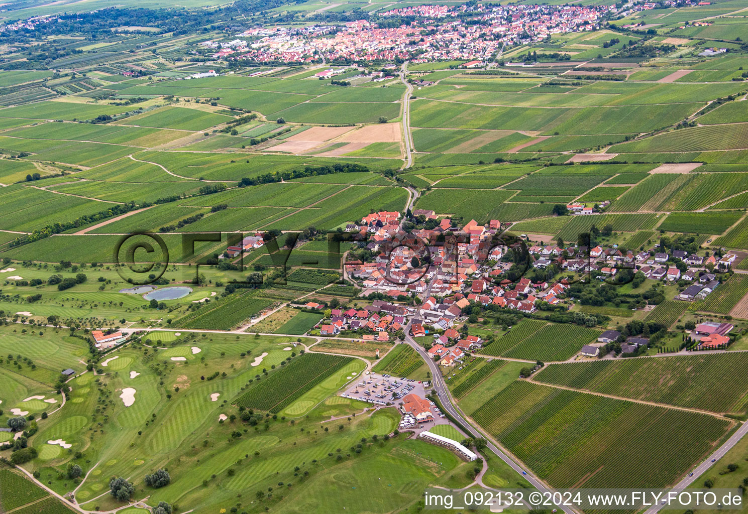 Golf course in Dackenheim in the state Rhineland-Palatinate, Germany from a drone