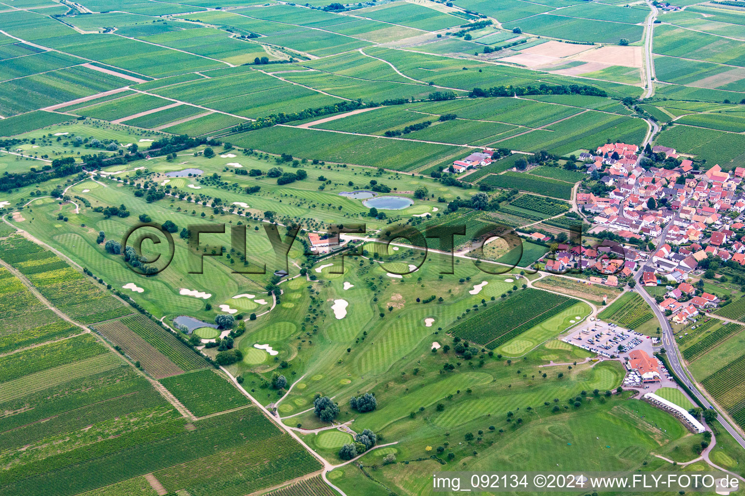 Aerial view of Golf course in Dackenheim in the state Rhineland-Palatinate, Germany