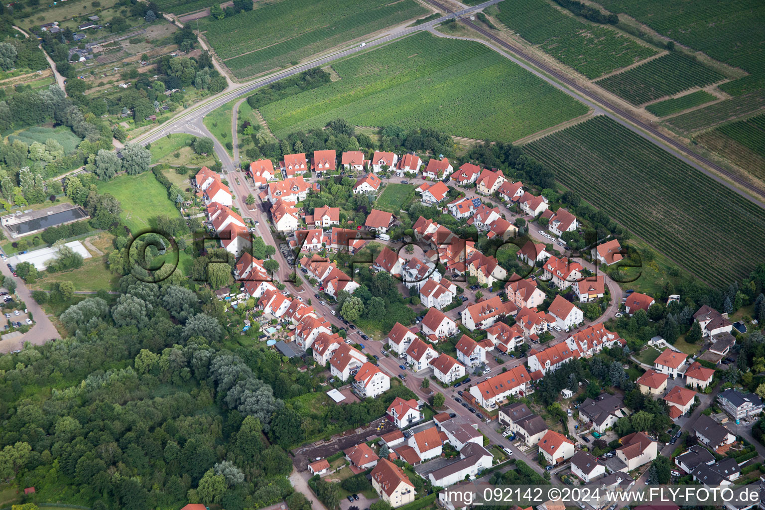 Freinsheim in the state Rhineland-Palatinate, Germany from the plane