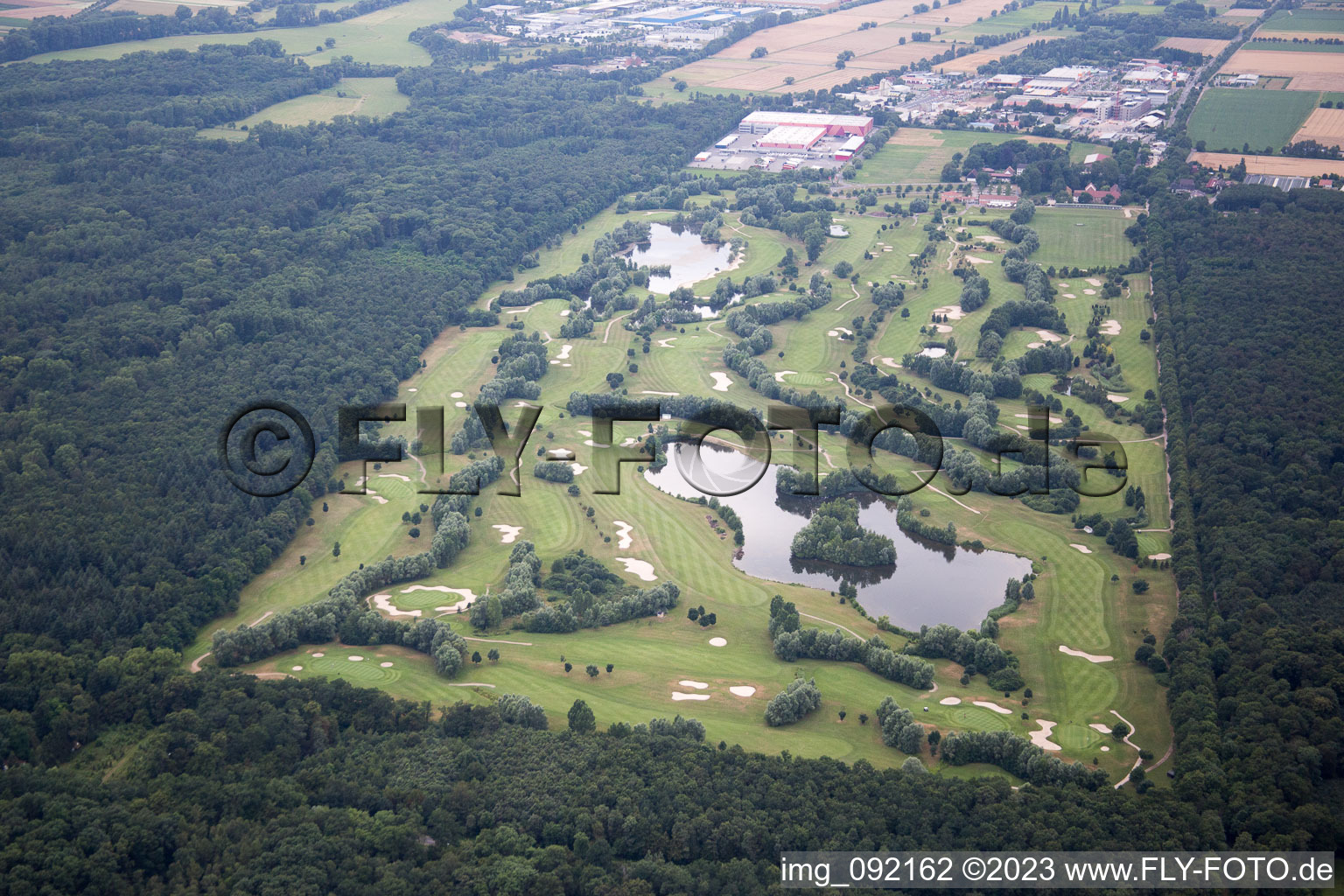 Aerial view of Golf in Essingen in the state Rhineland-Palatinate, Germany