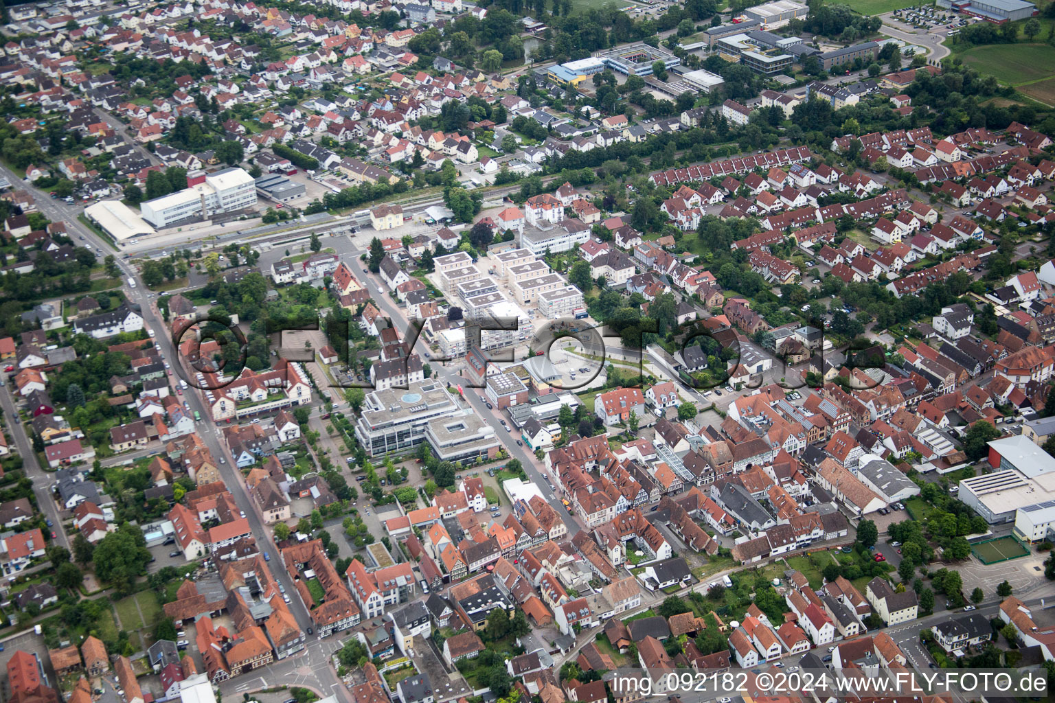 In the city center" New building of RiBa GmbH between Bismarck- and Gartenstr in Kandel in the state Rhineland-Palatinate, Germany from the drone perspective